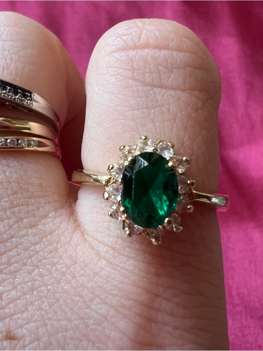 Gold Tone Ring with Green and clear stones - Classic Women's Jewelry